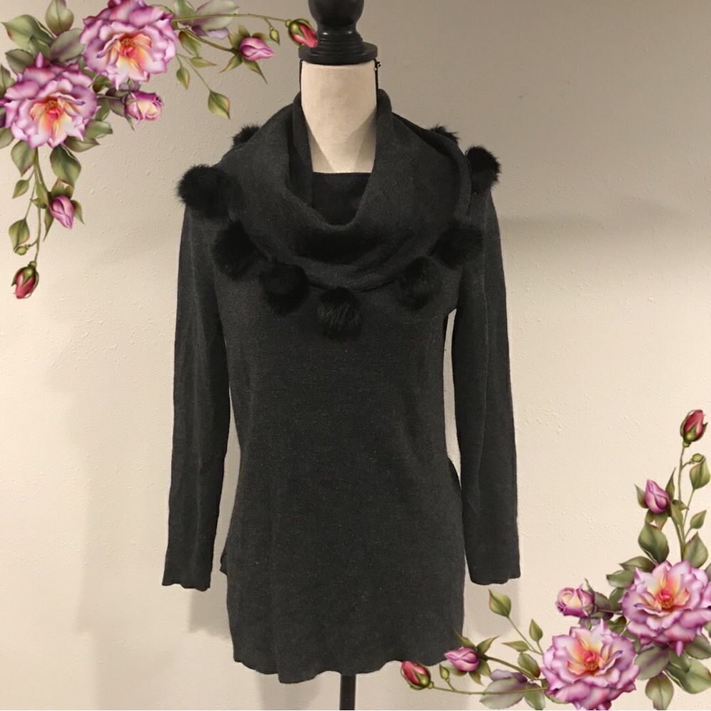 Cowl neck‎ charcoal gray 100% wool Long sleeve sweater